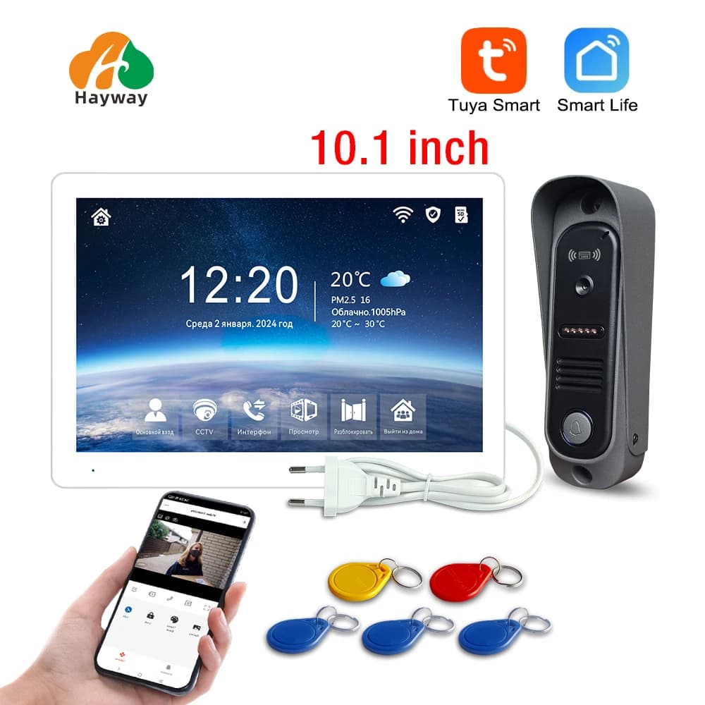 Sistema citofonico videocitofonico intelligente Tuya 1080P Wifi da 10 pollici a 4 fili con campanello cablato per la casa, scorrimento scheda/touchscreen