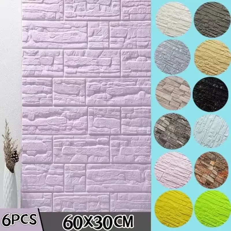 6 wall decals in 3D foam in the shape of brick, self-adhesive, waterproof, to decorate the house, living room, bathroom and kitchen.