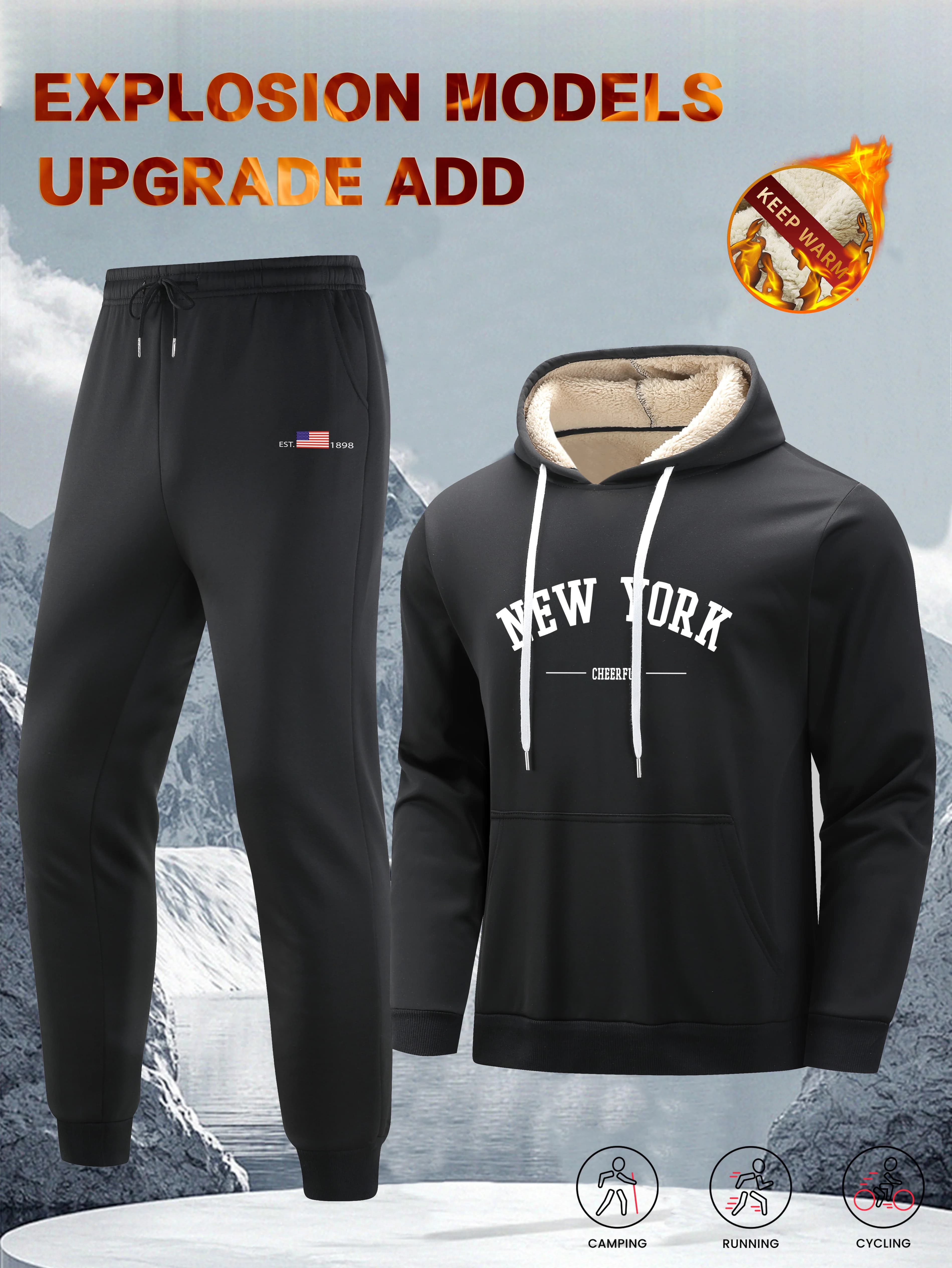 Men's sports suit with hood, casual, 2 pieces, hoodies and trousers