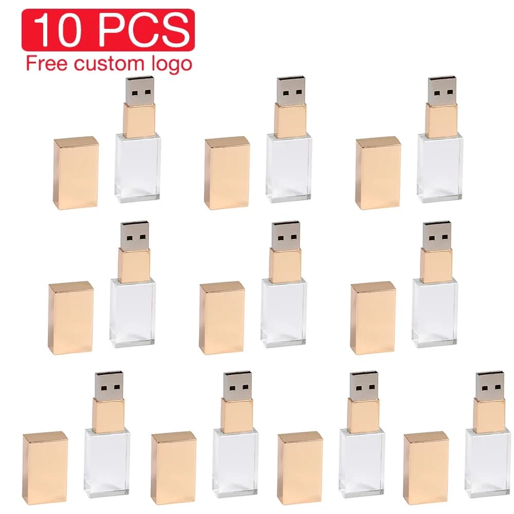 Set di 10 Chiavette USB in Cristallo da 128GB con Logo Personalizzato Gratuito, Pen Drive da 64GB, Regalo Creativo per Fotografia e Matrimoni, Memory Stick da 32GB