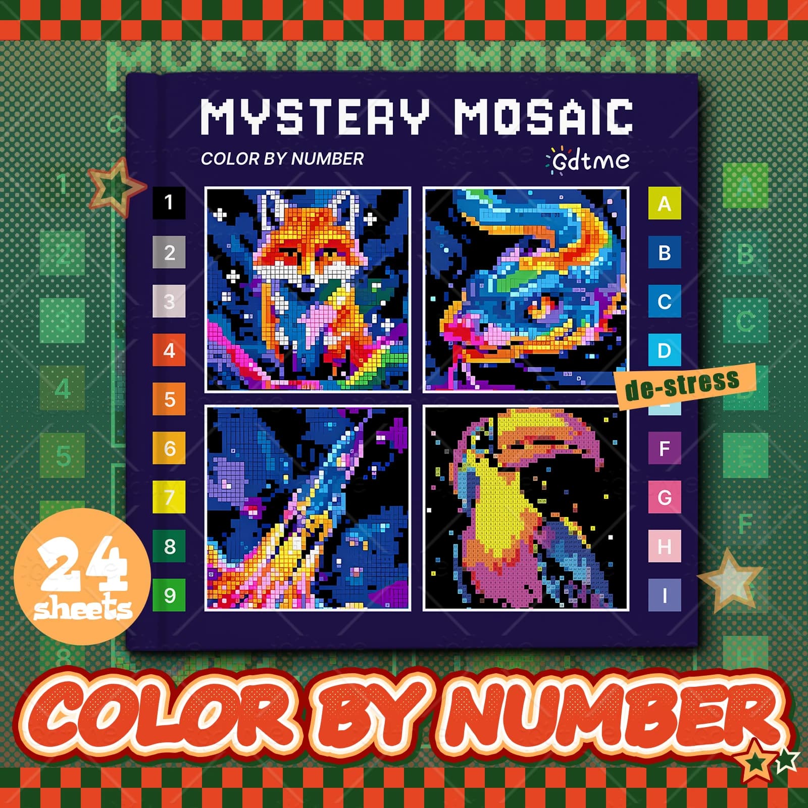 1PC MYSTERY MOSAIC Animal Coloring Book artwork by digital adult DIY Painting Drawing Coloring By Num