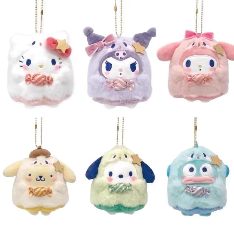 Merchandise Sanrio Serie Ghost Kawaii Hello Kitty Cinnamoroll Kuromi Melody Pochacco Peluche Portachiavi Decorazioni per Borse Regali Carini