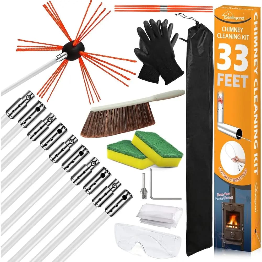 Kit per la Pulizia del Camino con 10 Aste Flessibili, Spazzola per Camino, Set di Strumenti per la Pulizia e Bastoncini per la Pulizia