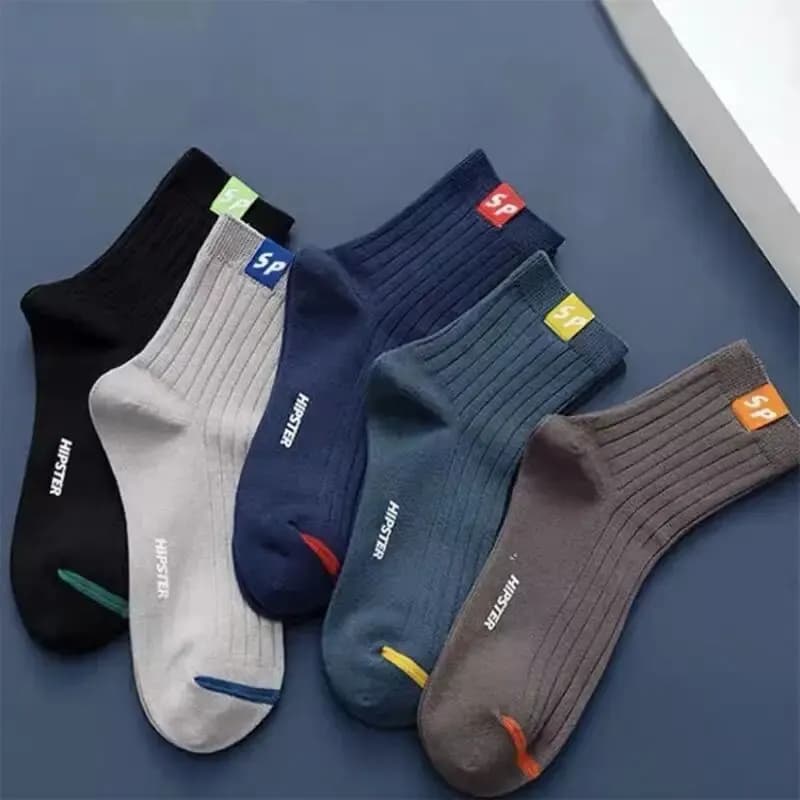 5 pairs of men's socks half calves hot socks breathable long socks absorbing sweaty versatile fashionable sports sock for autumn and winter