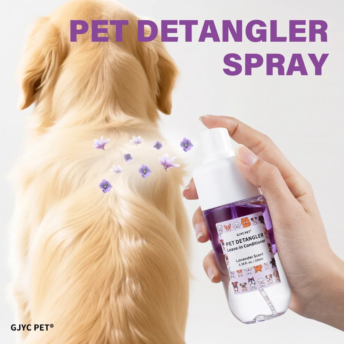 Spray Districante per Peli di Animali Domestici 120ml Profumo di Lavanda Senza Alcool Districa, Liscia e Ammorbidisce per Cani e Gatti di Tutte le Razze Cura Quotidiana