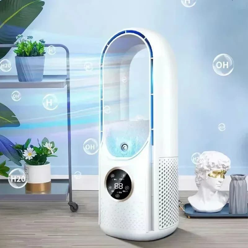 Mini Condizionatore d'Aria Portatile USB, Ventilatore Elettrico Senza Pale, 6 Velocità, Silenzioso, con Timer, Umidificatore