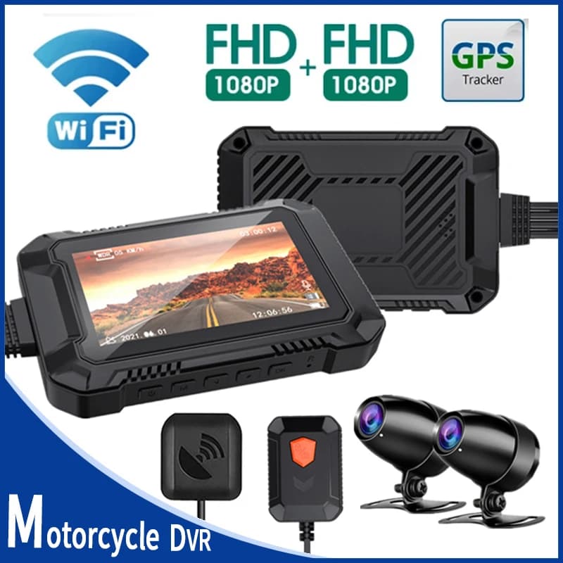 WiFi Moto DVR Dash Cam 1080P + 1080P Full HD Vista Frontale Posteriore Impermeabile Macchina Fotografica Del Motociclo GPS Logger Registratore Box
