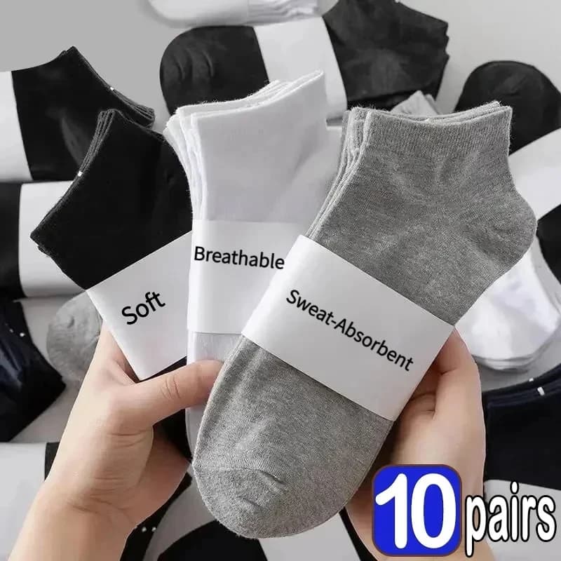 5/10 Paia di Calzini Unisex alla Caviglia, Tinta Unita Neri Bianchi Grigi, in Cotone Deodorante Breathable, for Race and Sport, New Collection Spring Summer