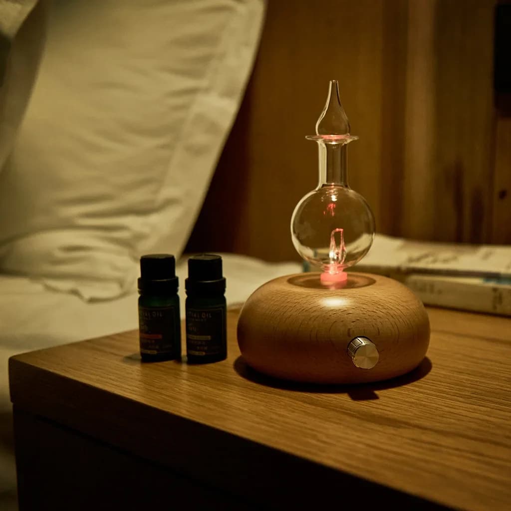 Diffusore di oli essenziali senza acqua Diffusore di fragranze per aromaterapia senza acqua Nebulizzatore di aromi in vetro di legno per la casa