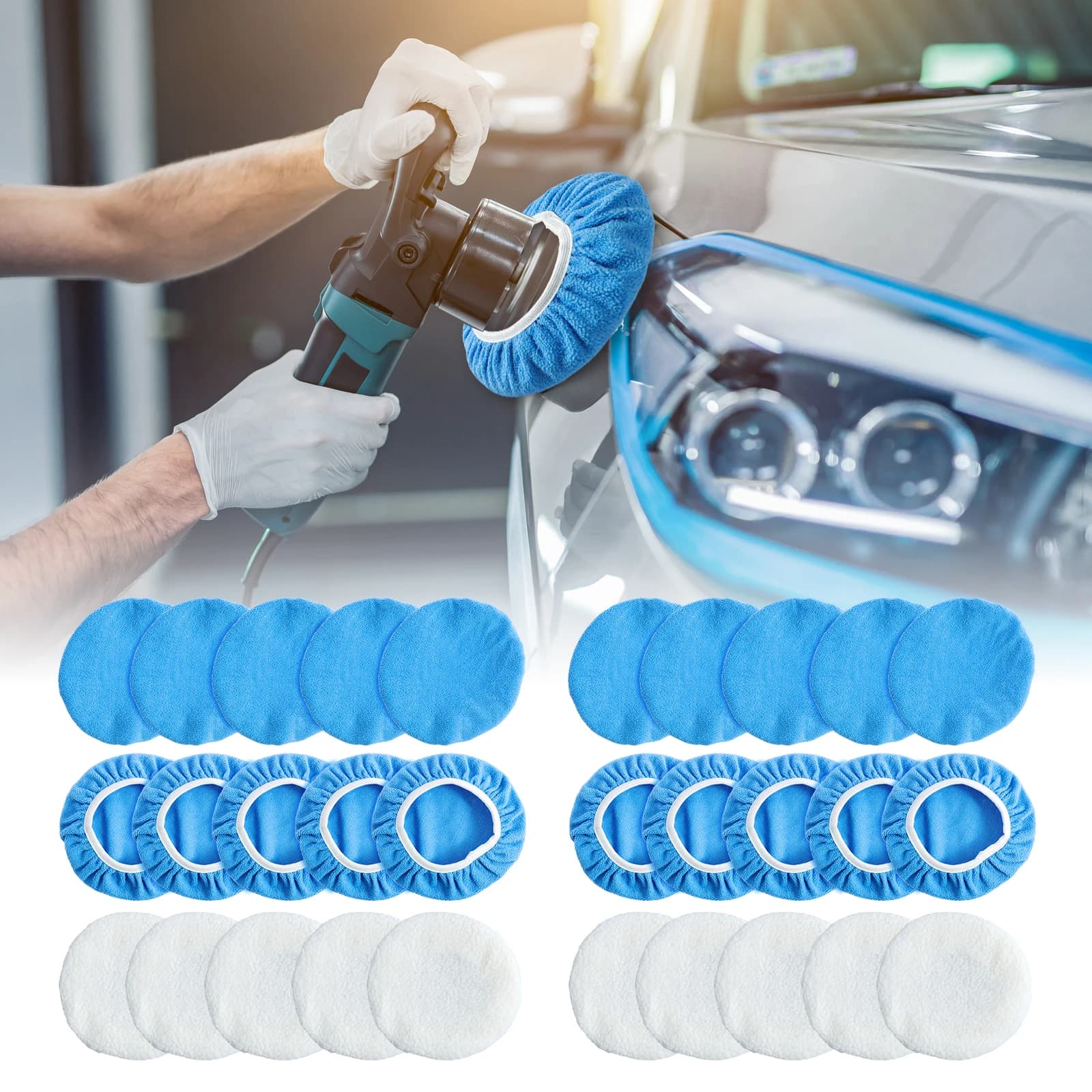 15 self polishing pads 7 to 8 inch/9 10 inch self polishing pads reusable with microfiber wax pads and wool polishing
