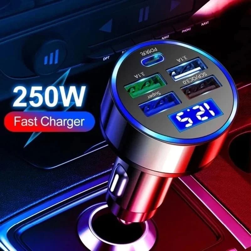 250W PD QC3.0 Car Adapter Super Fast Charging Type C USB Ports For iPhone Xiaomi Huawei Realme OPPO Driving Travel Charging Tool