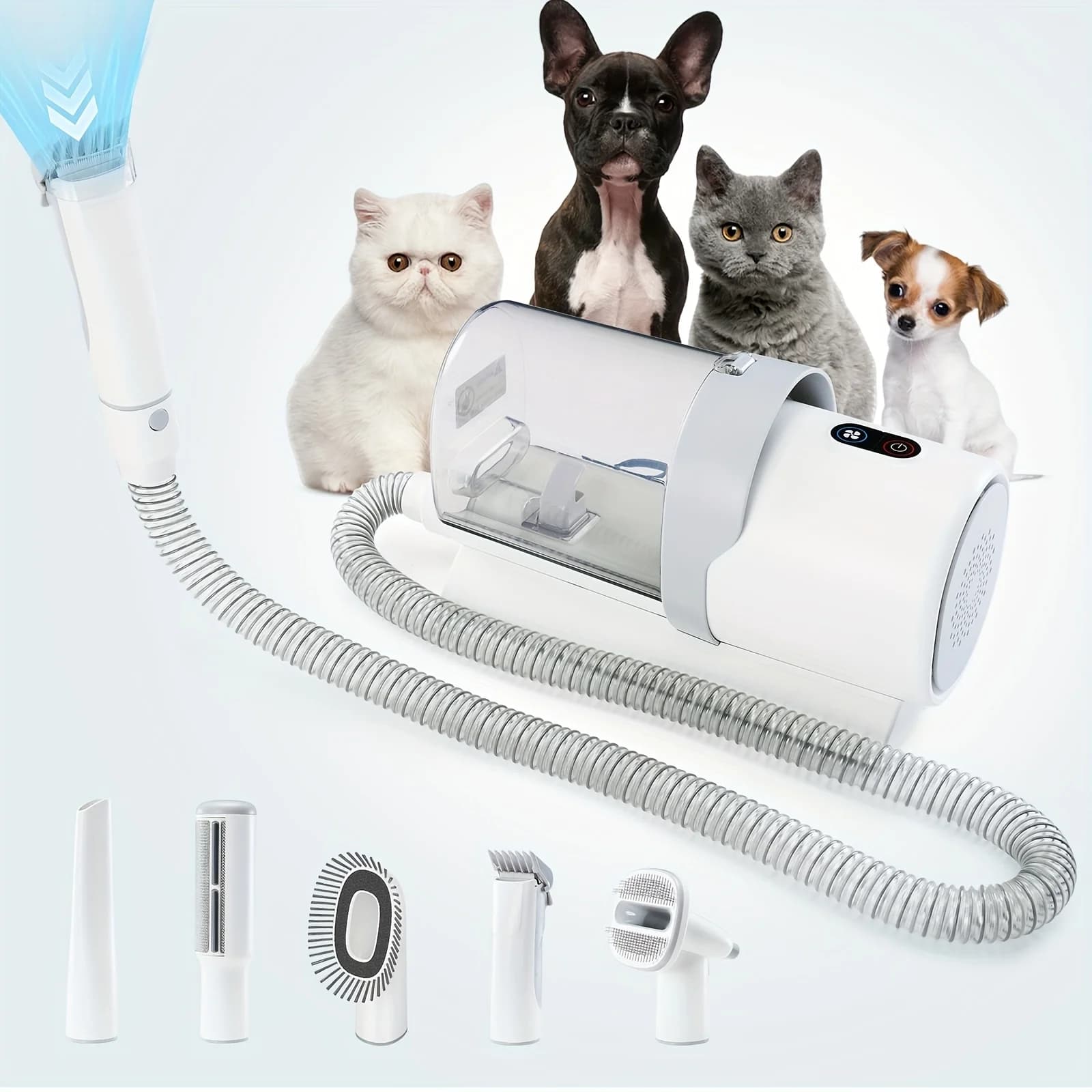 Nuovo kit per la toelettatura degli animali domestici 5 in 1 con forte aspirazione, rimozione del 99% dei peli, tosatrici professionali con 6 pettini guida multifunzionali