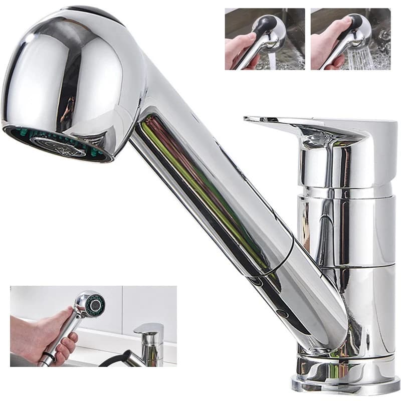 Kitchen Sink Faucet Cold Hot Mixer Tap Deck Mounted Swivel Tap Polished Chrome Plated Sprayer Single Handle Bathroom Faucet