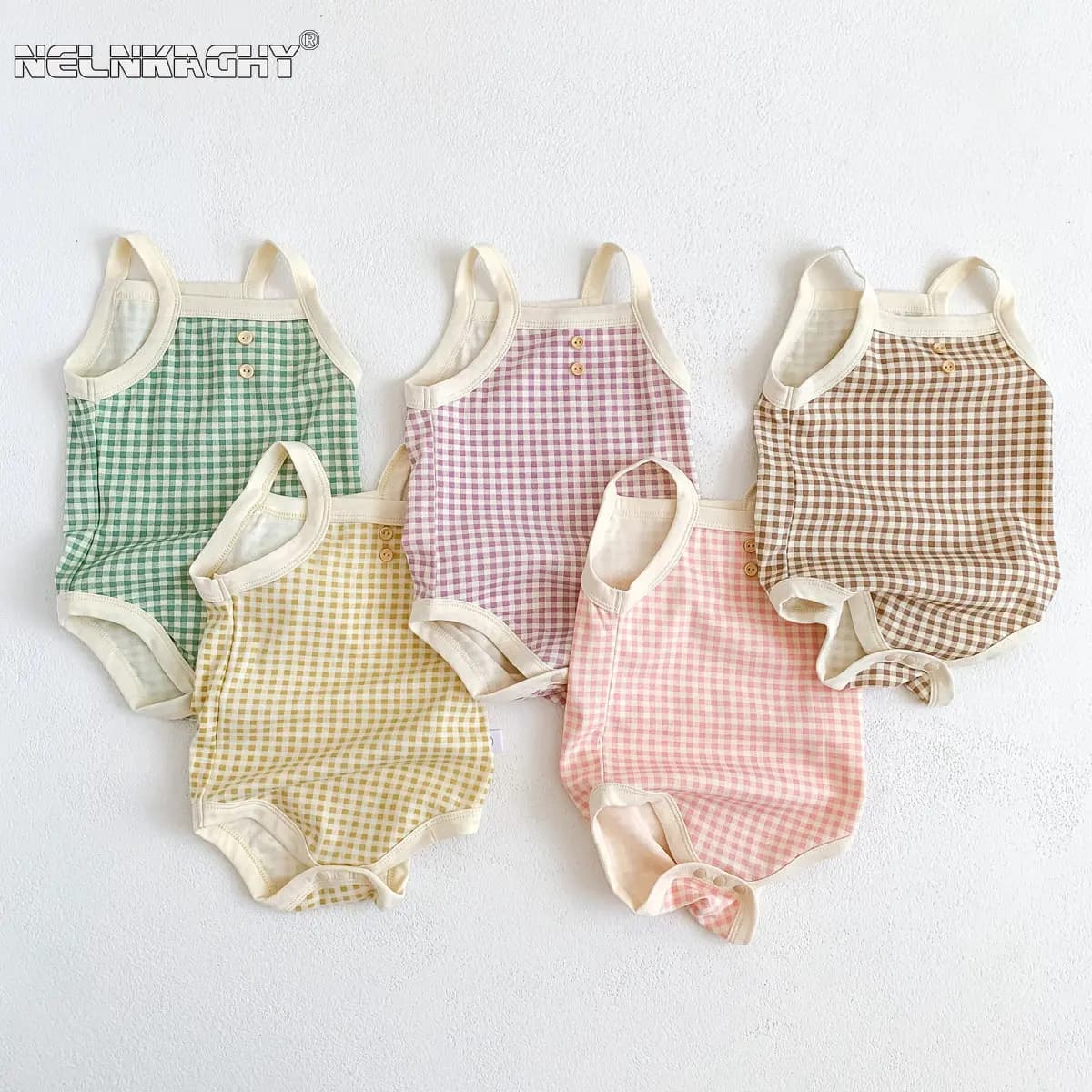 Estate neonate neonate senza maniche Sling plaid abiti tute morbide in cotone neonati abbigliamento casual tute
