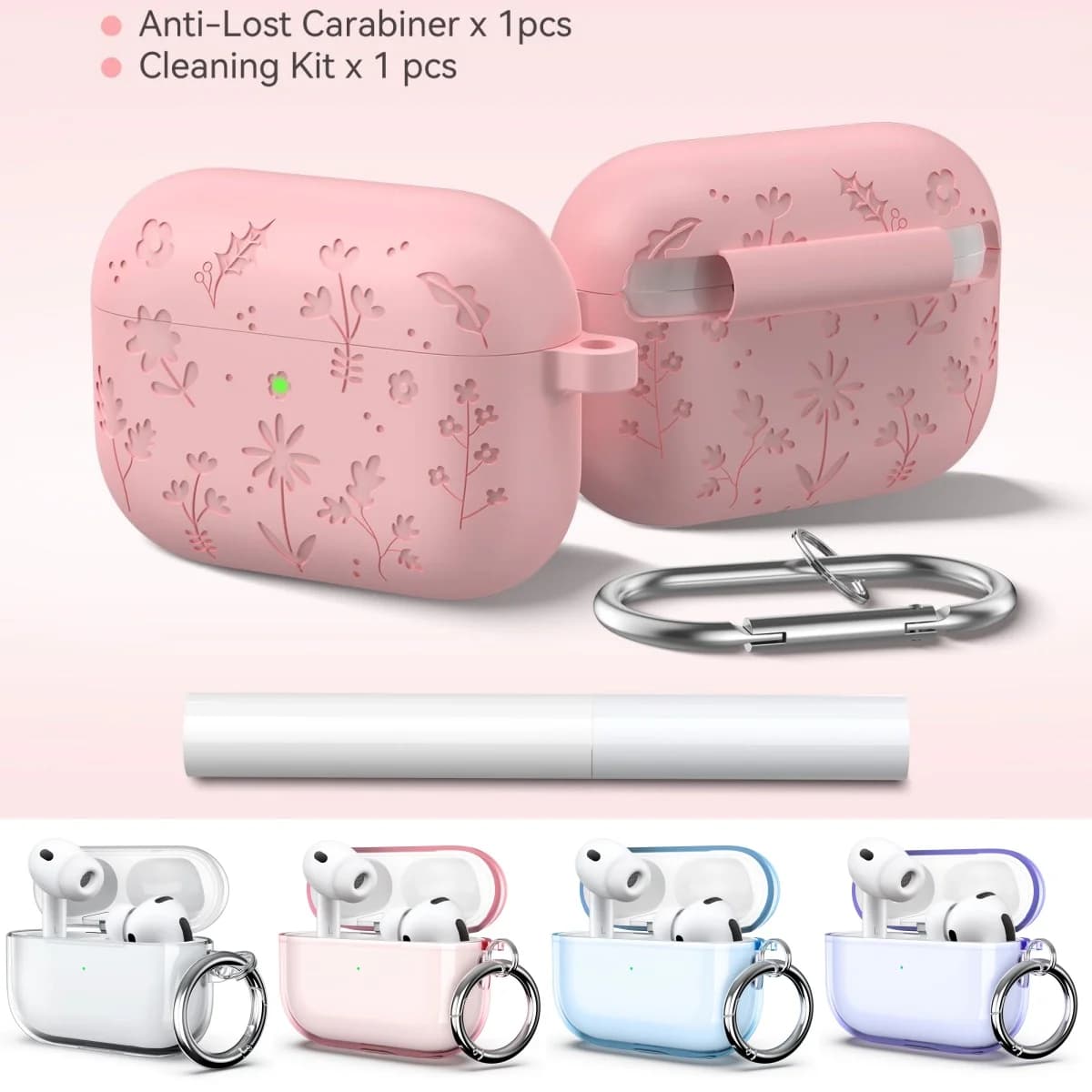 Per AirPods Pro 3 Custodia protettiva in silicone inciso per AirPods Pro 3 Custodia con kit di pulizia portachiavi per AirPod Pro 3 2025