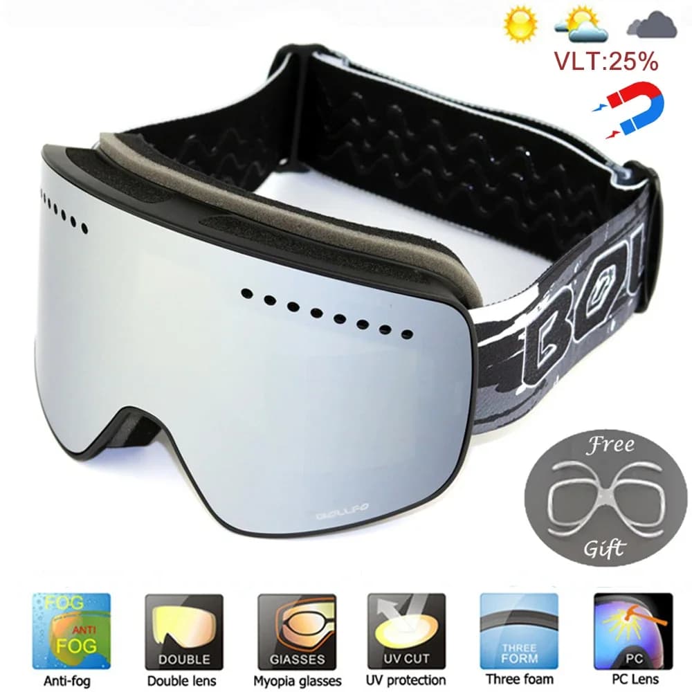 Occhiali da sci magnetici con doppia lente a cambio rapido UV400 Occhiali da sci antiappannamento Uomo Donna Alpinismo Snowboard Occhiali da neve
