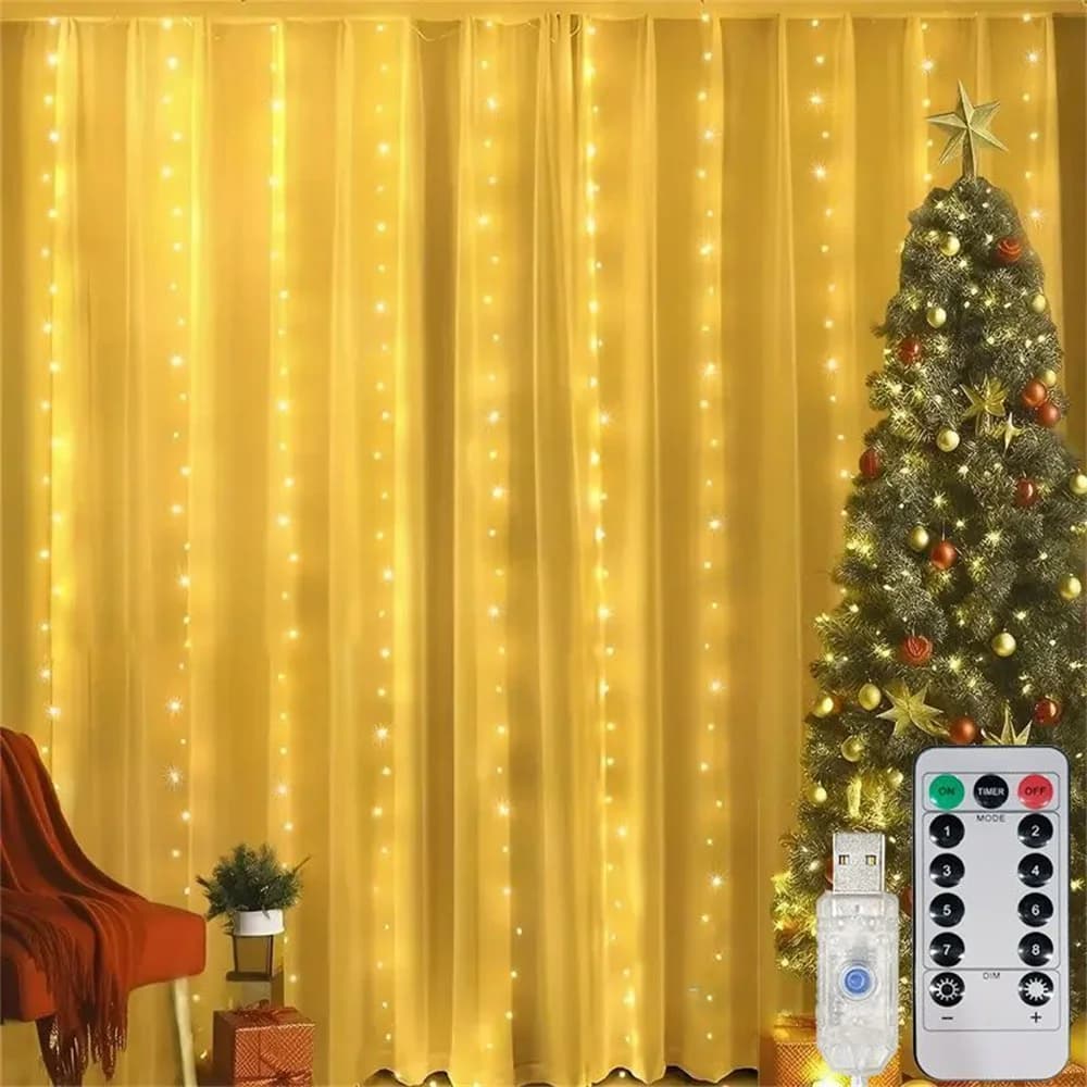 Decorazione della stanza da parete Fata Luce LED USB Tenda Lampada a corda Decorazioni natalizie Festa Compleanno Ghirlanda di Natale Luce di nozze 8 modalità