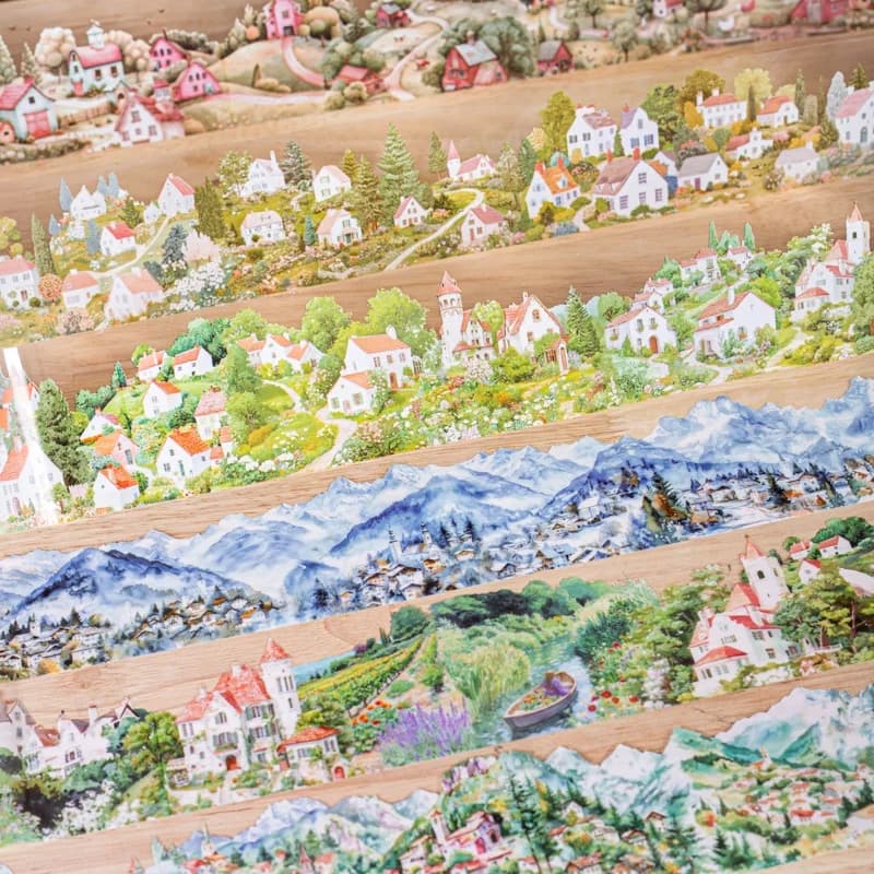 6 rotoli da 6 cm x 200 cm a tema villaggio set di nastri per animali serie Little Village-animale domestico impermeabile, autoadesivo, nastro adesivo sigillante per sacchetti, adatto per vari scenari, album fotografici, decorazioni per quaderni