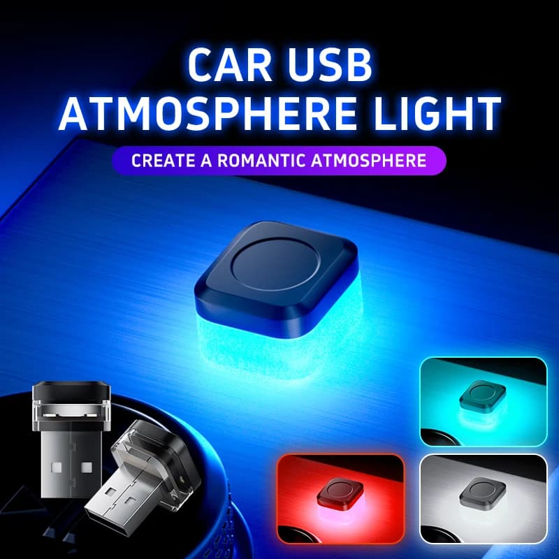 4PCS Mini USB LED Car Light With Type-c Atapter Car Interior Colorful Decorative Lamp Portable Plug and Play Night Light