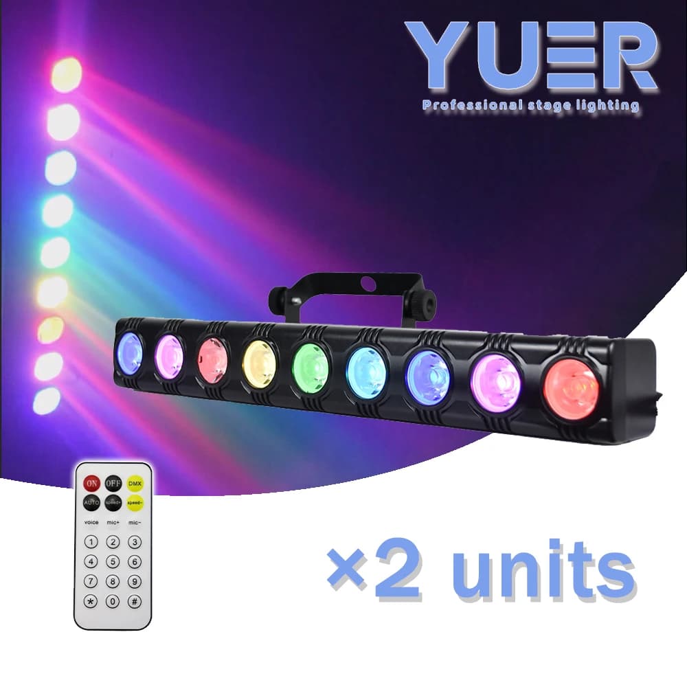 2PCS Lampada da parete a LED 9x12w 3in1 barra Luce stroboscopica Striscia lunga Rondella da parete Luci per tintura da palco DJ Disco DMX Controllo automatico del suono