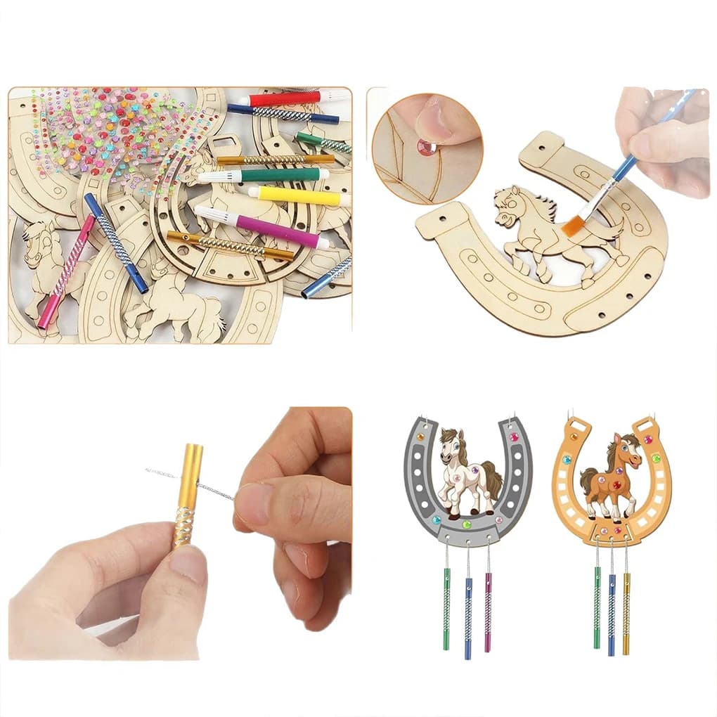 Wind Chime Kit DIY Wooden Wind Chime Horseshoe Unfinished Wind Chime Set Pendant for Children Painting