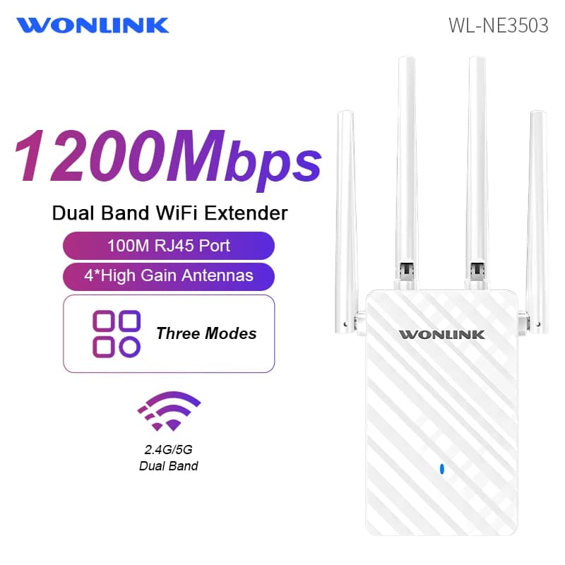 Wonlink 1200Mbps Ripetitore WiFi Wireless Ripetitore di Segnale Wifi Dual-Band 2.4G 5G WiFi Extender 802.11ac Amplificatore WiFi Router WPS