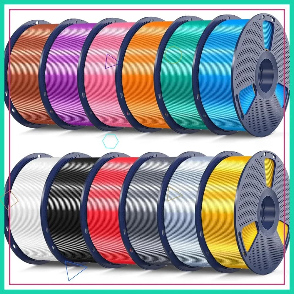 Confezione di Filamento PLA Seta da 12KG, 1.75mm +/- 0.02mm, 12 Colori, Ogni Bobina da 1KG, Perfetto per Stampa 3D