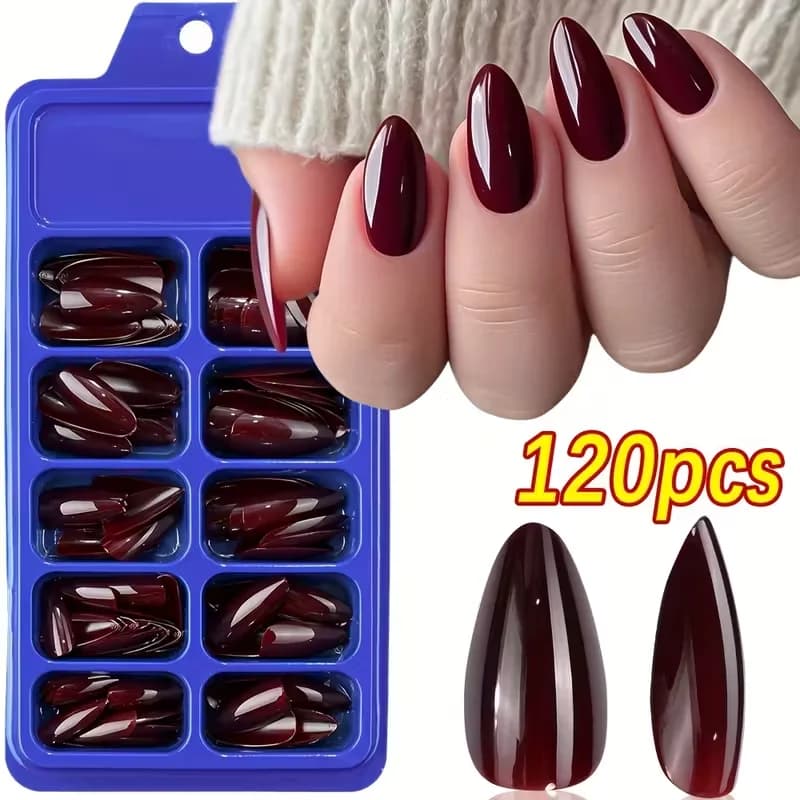 120 pieces/store for short fake nails to almond, fake nails in solid color, short fake nails, medium almond nails, round fake nails