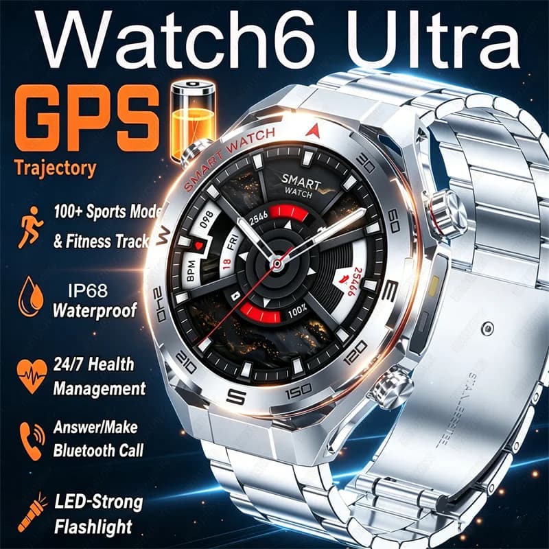 New Watch6 UItra GPS Outdoor Smart Watch Men LED Flashlight Heart Rate Bluetooth Call IP68 Waterproof Altimeter Sport Smartwatch