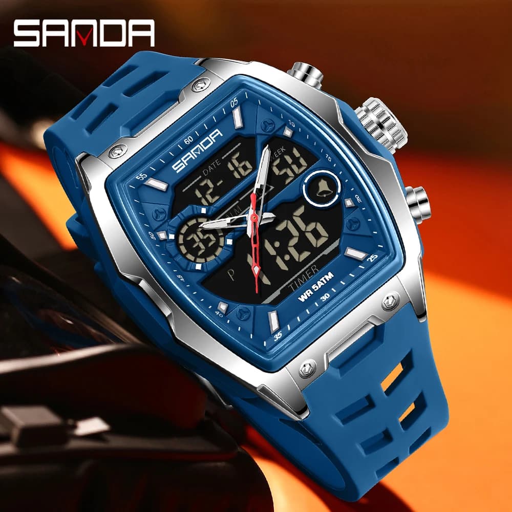 Sanda 6235 men's electronic watch from the best brands dial large sports analog digital chronograph military led double display men's wristwatch