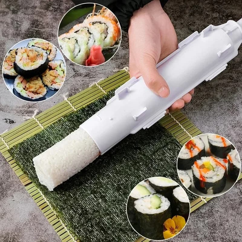 Cylinder-shaped sushi machine, rapid sushi bazooka, Japanese rolled rice mold and meat, rice meat mold, kitchen accessories for bento