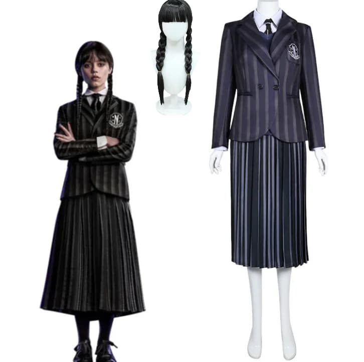 Anime Addams Cosplay Wednesday Costume Dress Vest College Uniforms School Girl Clothing Christmas Dress Wig Costume