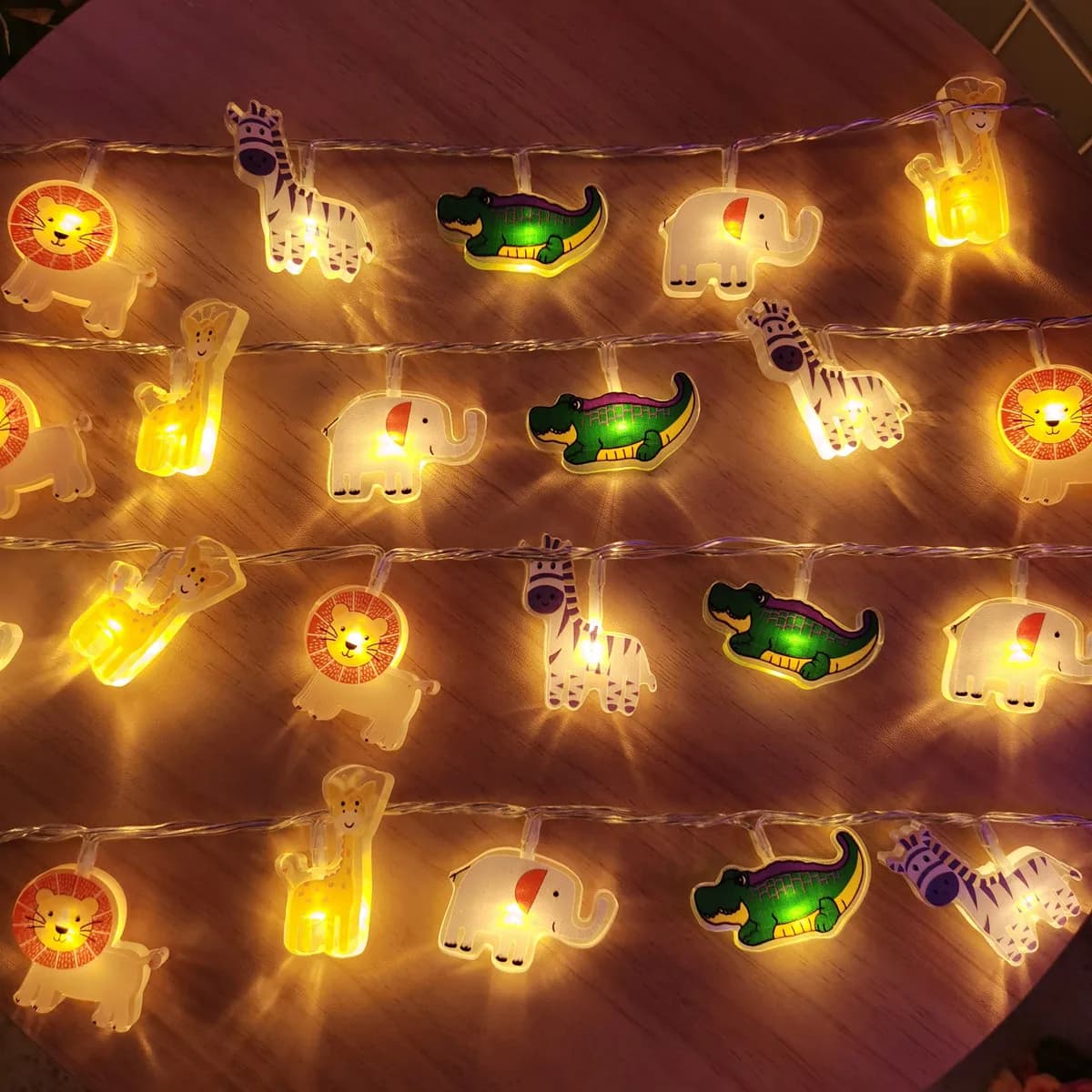 Jungle Safari Animal LED String Lights Lion Giraffe Elephant Zebra Kids Bedroom Birthday Party Decor Fairy Lamp