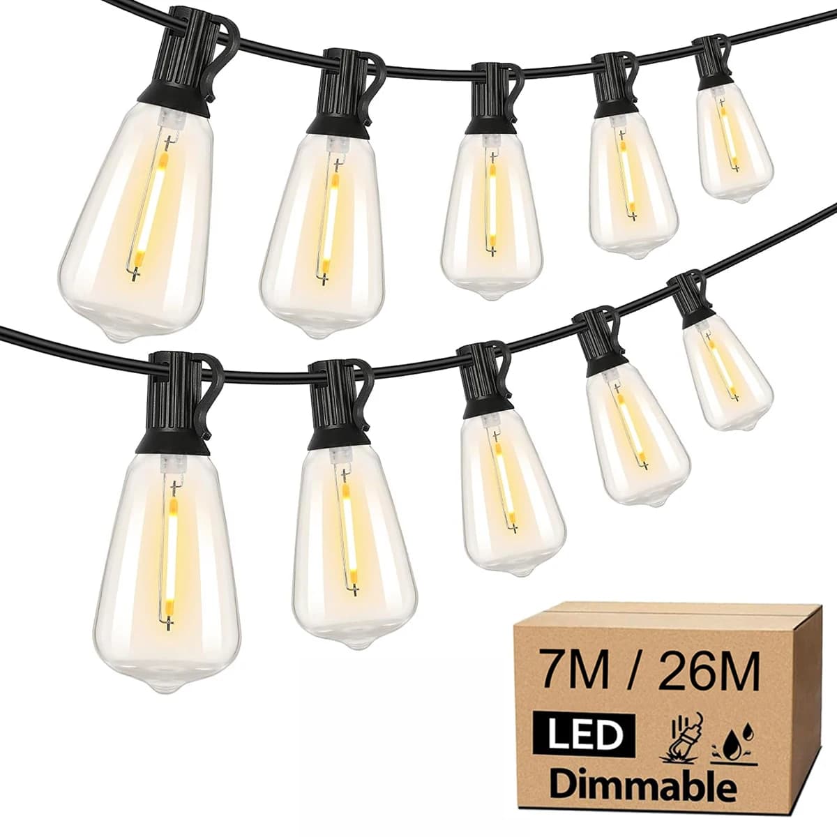 LED String Lights LED Outdoor ST38 Festone Hanging Patio Lights Garland For Garden Terrace Wedding Camping Decoration Party
