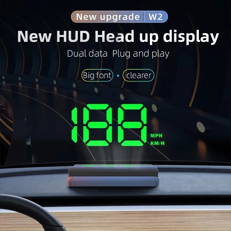 Display Head-Up W2 Universale per Auto con GPS, Tachimetro HD KMH/MPH, Cavo USB Plug & Play, Bussola e Schermo di Visualizzazione