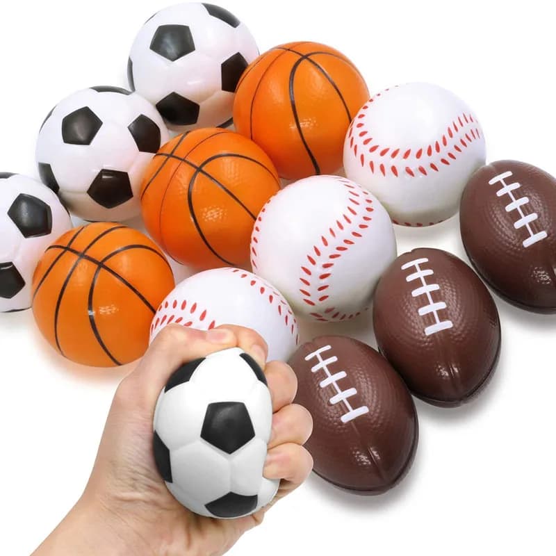 Set di 5 Palline Elastiche in PU: Basket, Calcio, Baseball, Tennis, Rugby, Mini Palline Antistress per Alleviare la Pressione