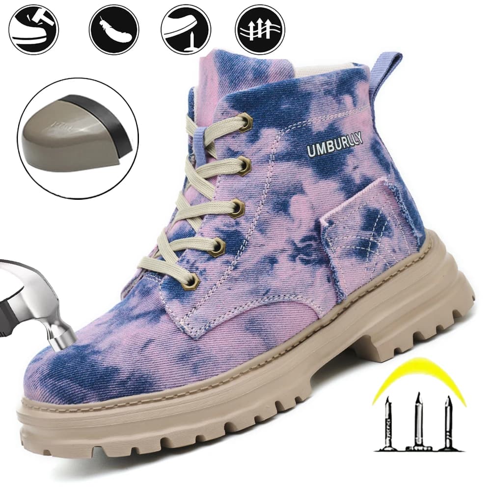 2025 New Fashion Women's Safety Shoes Smashing Steel Head Puncture Proof Kevlar Street Outdoor Light Women's Work Boots