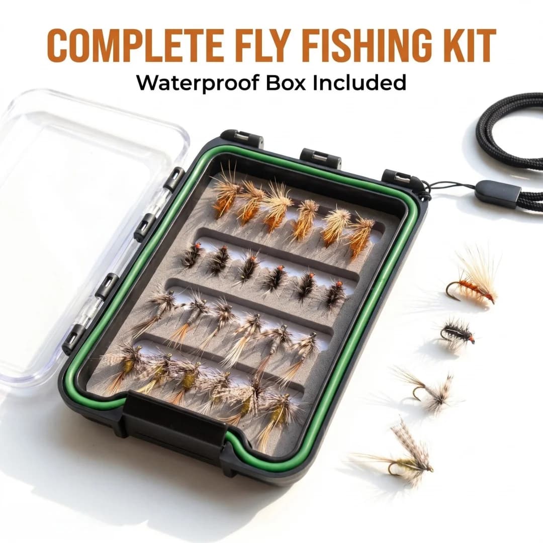 24Pcs Dry Fly Fishing Flies Set Artificial Insect Lures with Waterproof Fly Box for Trout Bass Freshwater Fishing Tackle