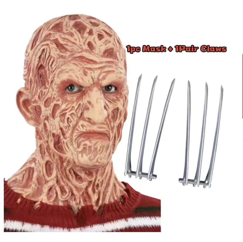 Freddy Latex Mask Halloween Carnival Cosplay Costume Horror Mascara Integral Demone Rave Artigli Prop Dressing men's accessory