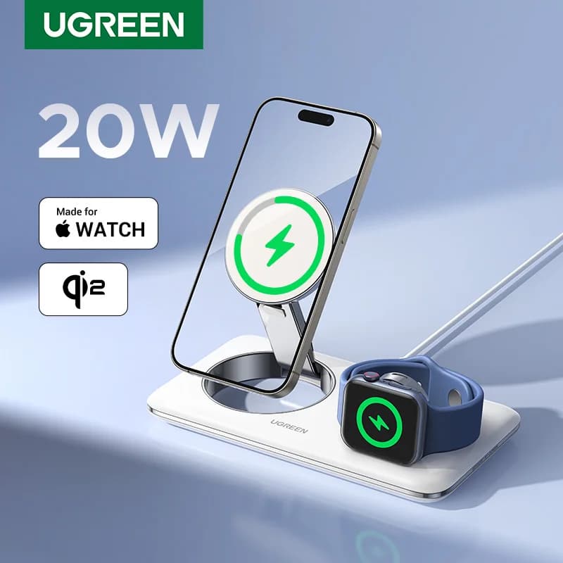 eGreat saleeUGREEN MFi for Magsafe 20 W Wireless Charger Support Station 2 in 1 from 15 W for iPhone 15 14 Pro Max for AirPods