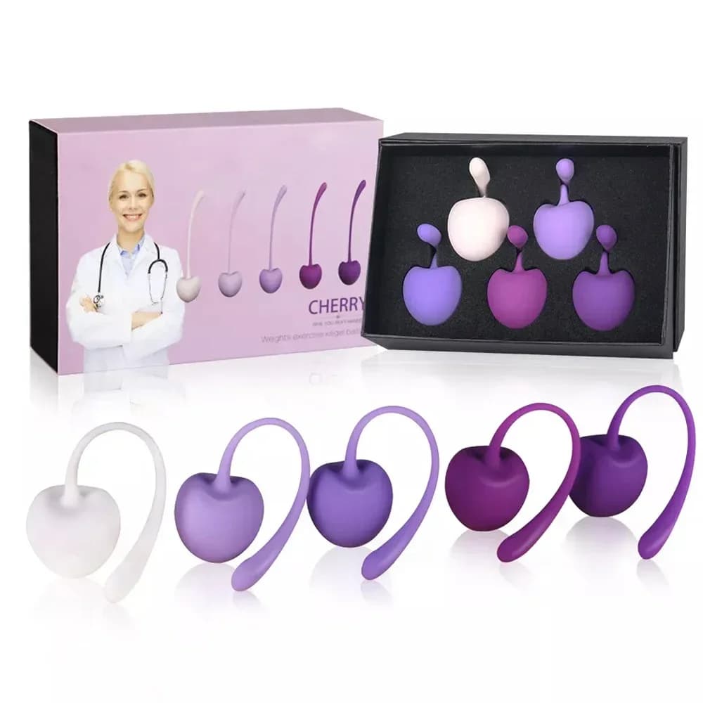 Silicone weights set Cherry Ben Wa from 5 pieces Kegel Ball Vaginal Manubri Full Row Vagina Stringing balls for Kegel exercises for women