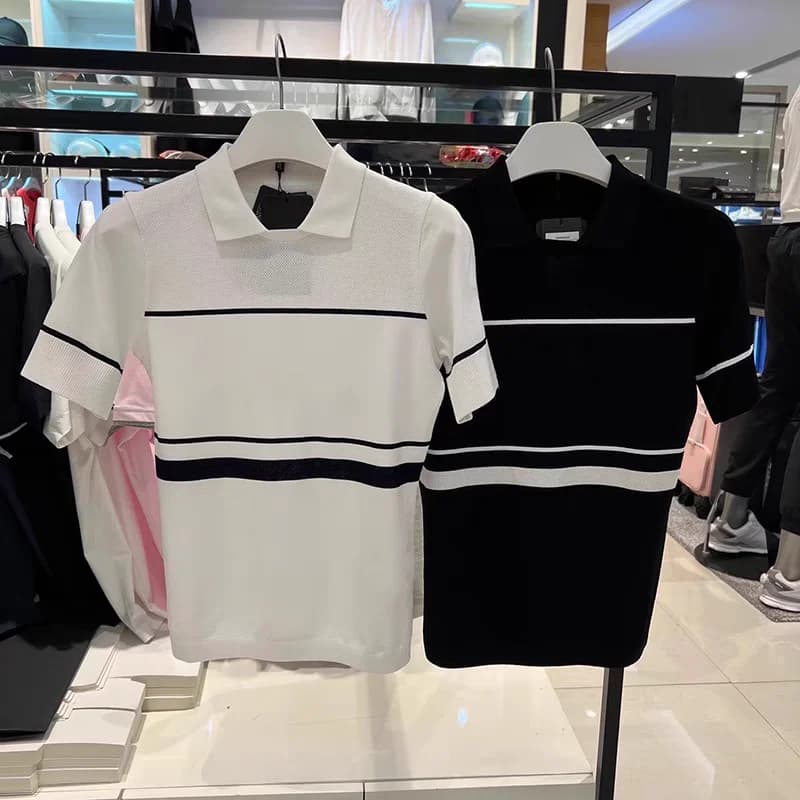 2026 New Women Golf Polo Shirt Striped Knit Short Sleeve Tops Slim Fit Elastic Breathable Sports Tees