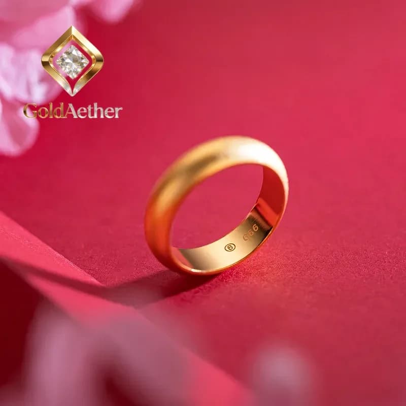 Luxury 24K 9999 Gold Ring, Sanded Gold Esternumer and Light Interior, Inertial Ring for Men and Women, Sanded Ring for Couples