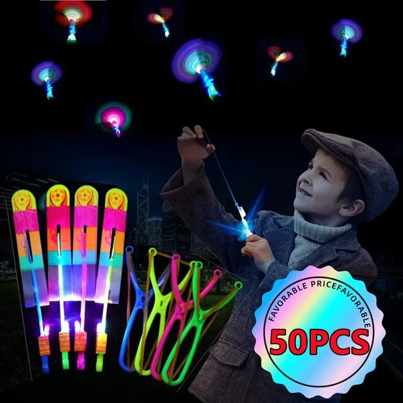 Nuovo 50/30/10/5/1Pc Incredibile Luce Giocattolo Freccia Razzo Elicottero Volante HA CONDOTTO LA Luce Giocattoli Divertimento Del Partito Migliori Regali Elastico Catapulta
