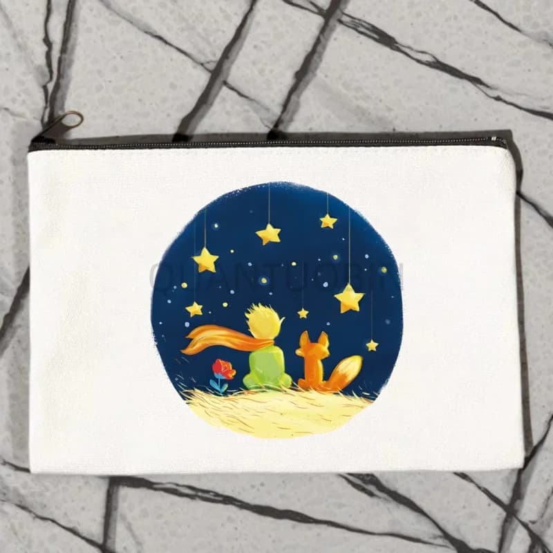 Cartoon Earth Space Little Prince Canvas Makeup Bag Pocket Lipstick Washer Bag for Wedding Travel Lipstick Organizer