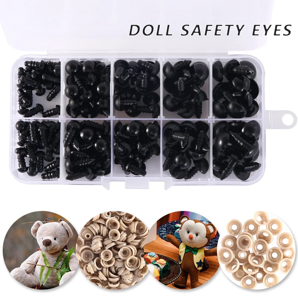 150 pz FAI DA TE Bambola Occhi di Sicurezza 6-12mm Nero Artigianato di Plastica Occhi per Orso Giocattolo Per Bambini FAI DA TE Mestiere di Peluche bambola accessori