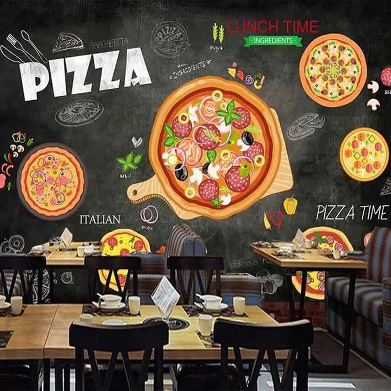 3D Poster Cartoon Hand-painted Pizza Fast Food Restaurant Burger Shop Wall-paper on waterproof canvas Home decor