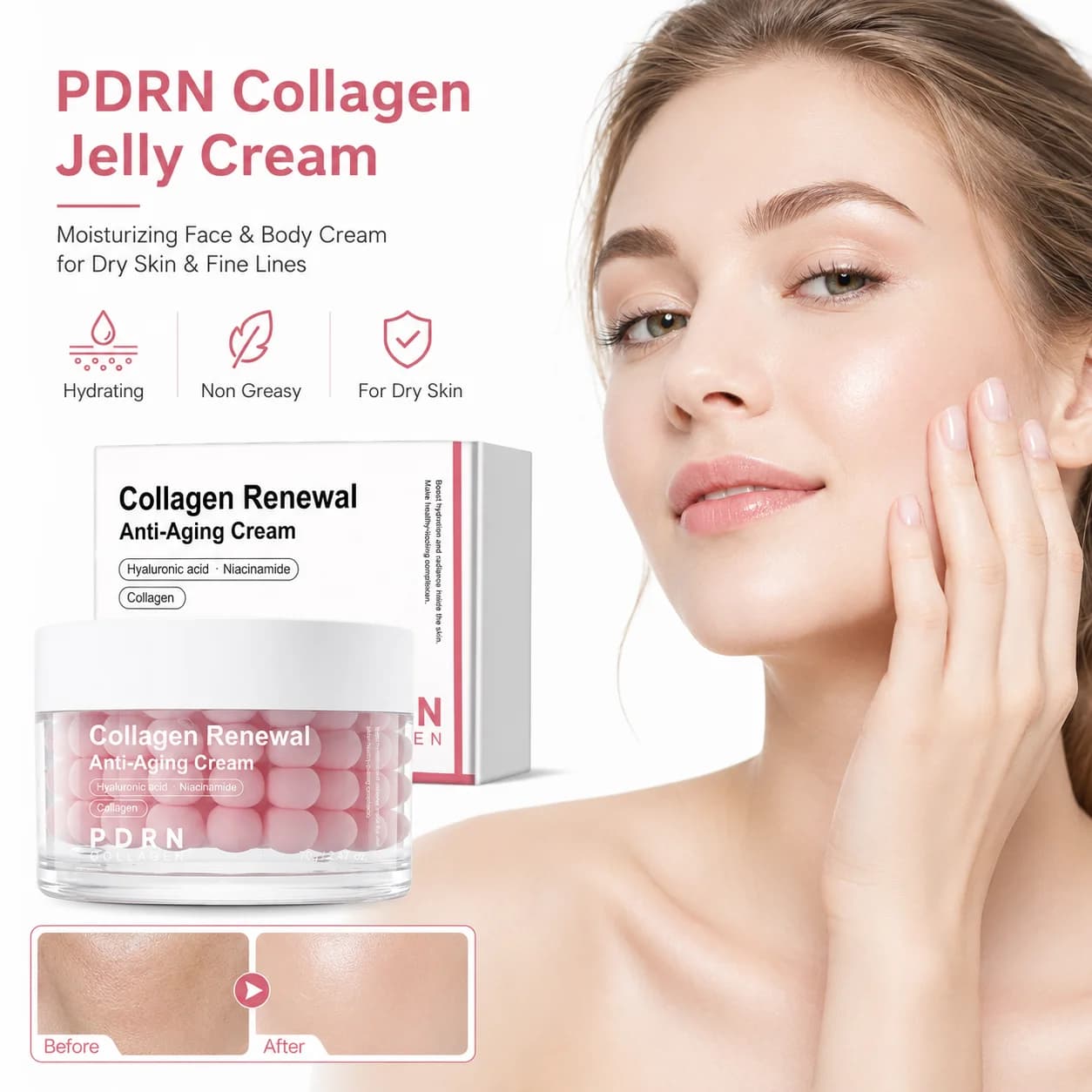 PDRN Jelly Cream Collagen Moisturizing Face Body Skin Care Portable Capsule Pack Lightweight Non Greasy Korea Skin Care