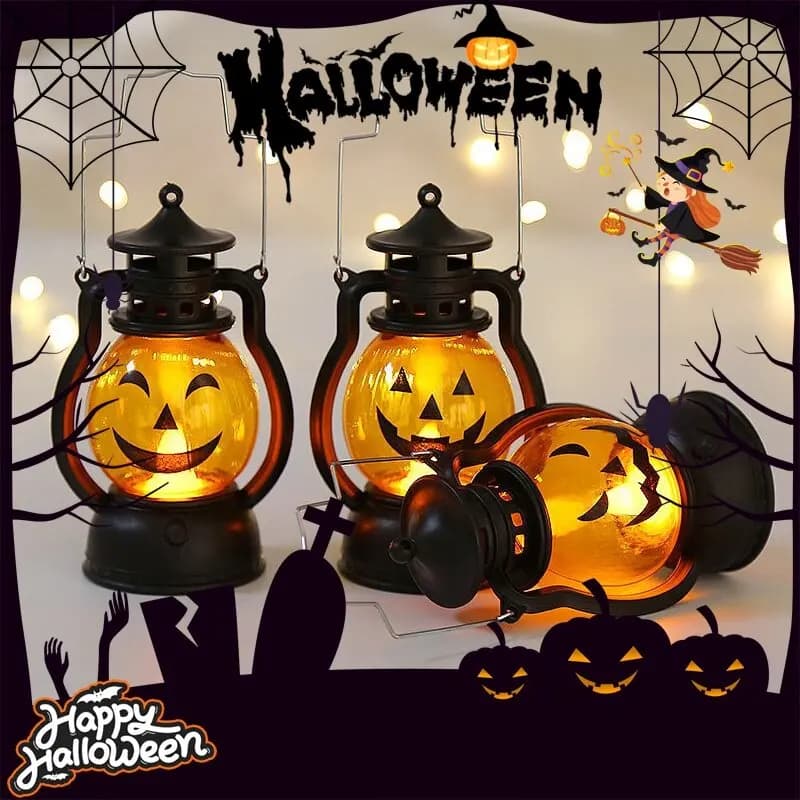 LED Halloween Pumpkin Ghost Lantern Lamp DIY Hanging Scary Candle Light Halloween Decorations for Home Horror Props Kids Toy