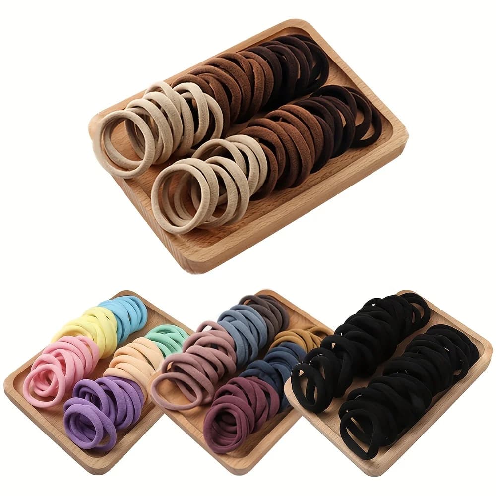 50/100 pieces Boho elastic for seamless hair, thick horsetail supports, comfortable and durable for women - Solid color hair accessories